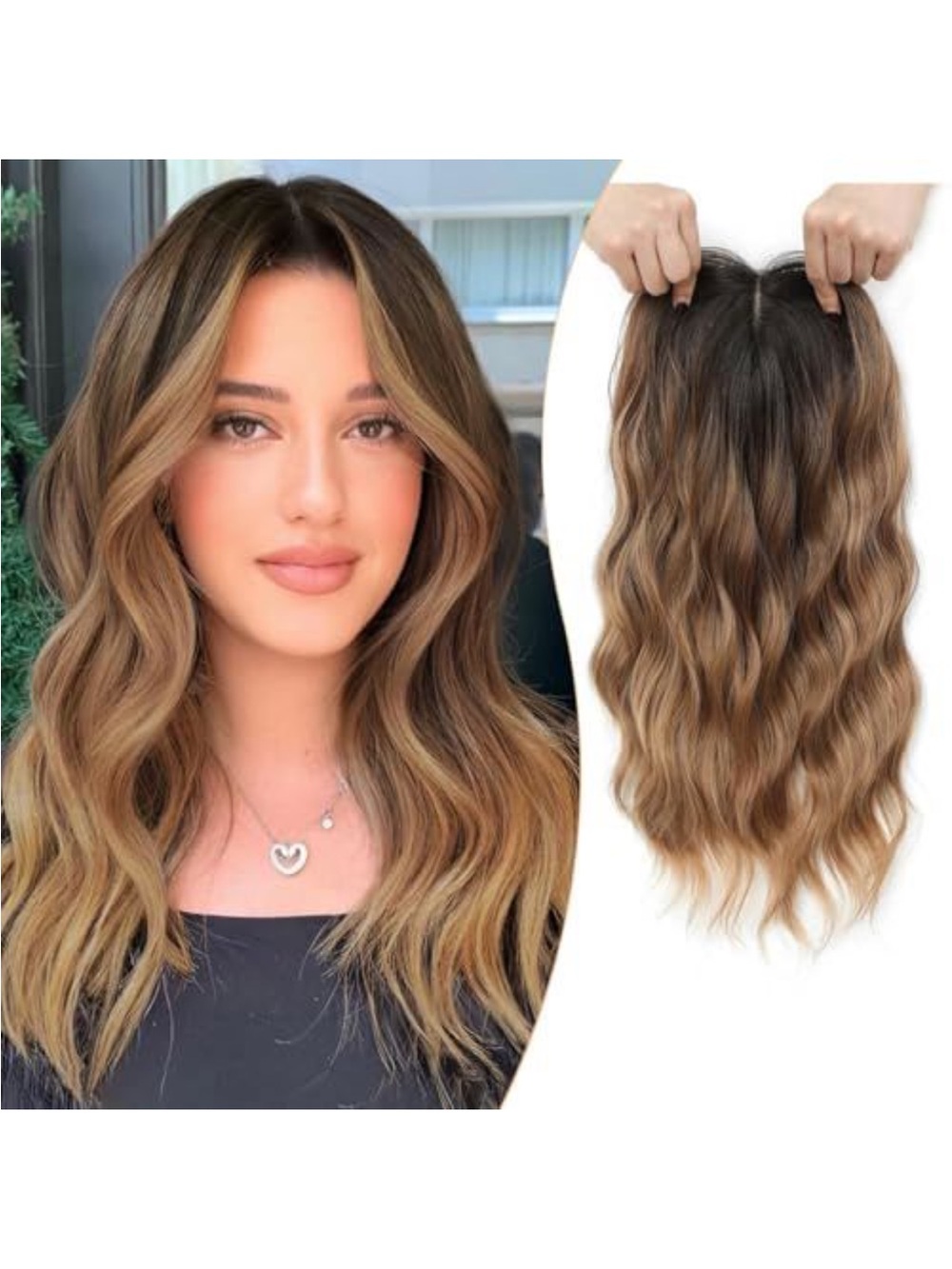 Seamless Wavy Clip-In Hair Topper - Brown Balayage